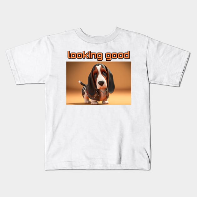 Basset Hound - Looking Good and dressed for success Kids T-Shirt by TheArtfulAI